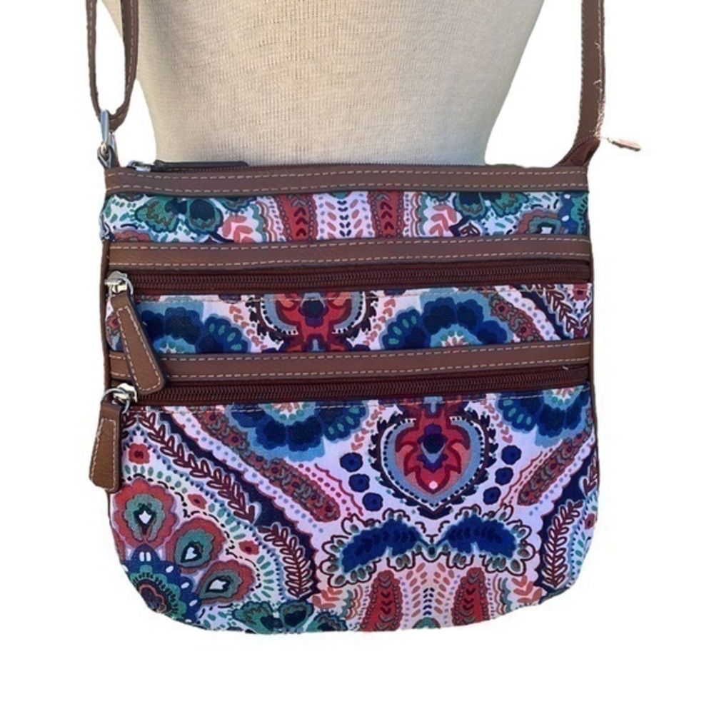 Croft&Barrow shoulder bag multicolor pattern brown adjustable strap